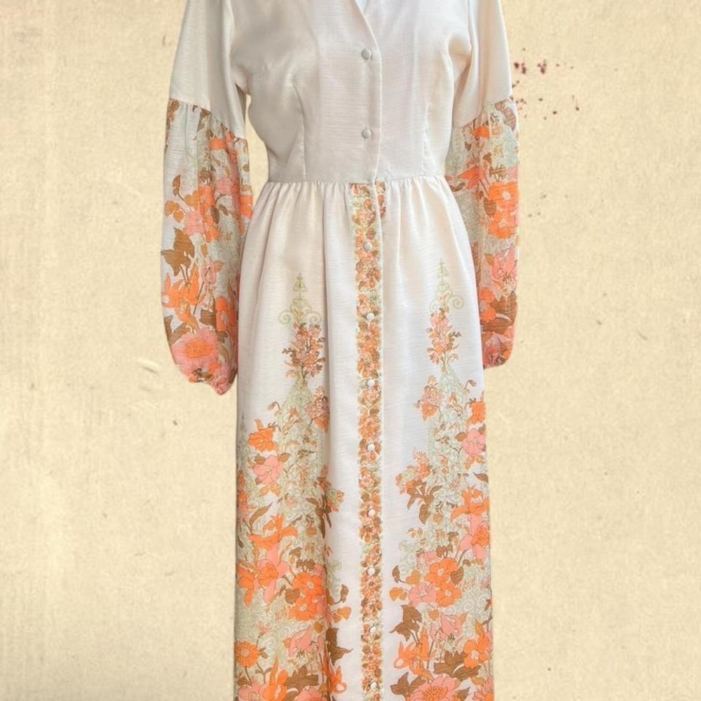 TRUE VINTAGE 1970s Alfred Shaheen Floral Maxi Dress • Modern S/M